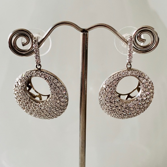 ❤️ Jean Dousset Sterling Silver 925 Pave CZ Dangle Earrings. Gorgeous - Picture 3 of 8